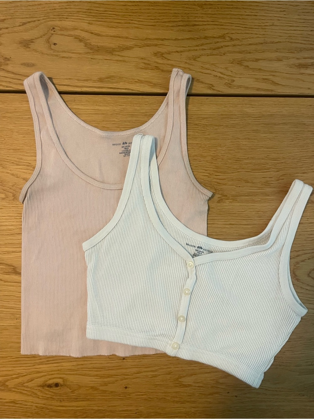 Brandy Melville Pink Ribbed Tank & White Button-Front Crop Top bundle